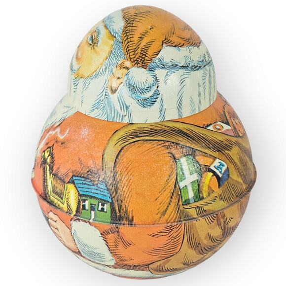 VTG Bristol Ware Santa Roly Poly tin container 6" x 7" - Picture 7 of 10